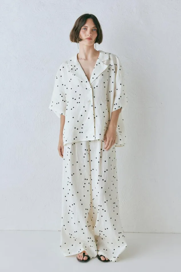 Short Sleeve Women VRG GRL Anke Linen Shirt Dot Short Sleeve Women VRG GRL Anke Linen Shirt Dot