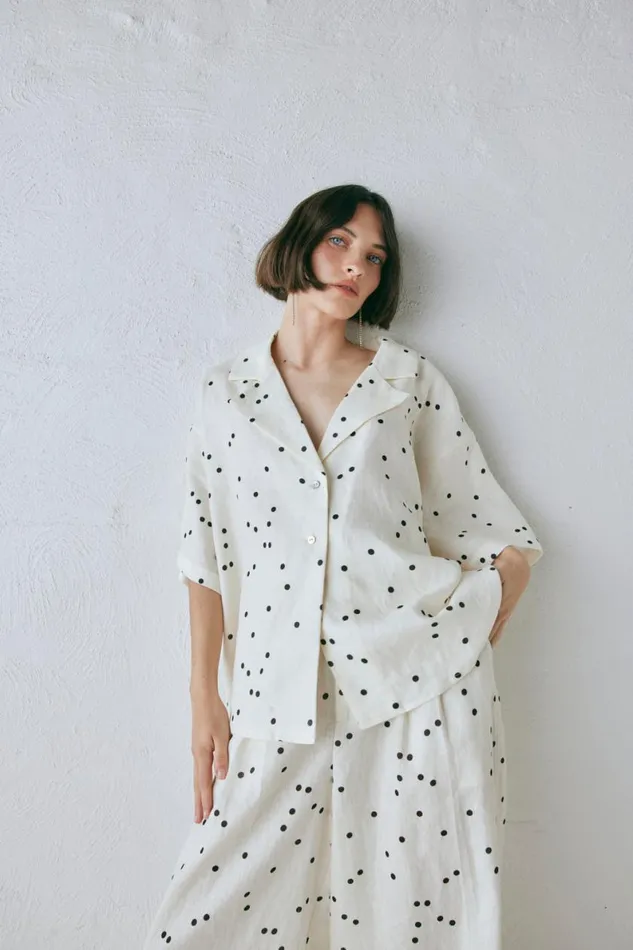 Short Sleeve Women VRG GRL Anke Linen Shirt Dot Short Sleeve Women VRG GRL Anke Linen Shirt Dot