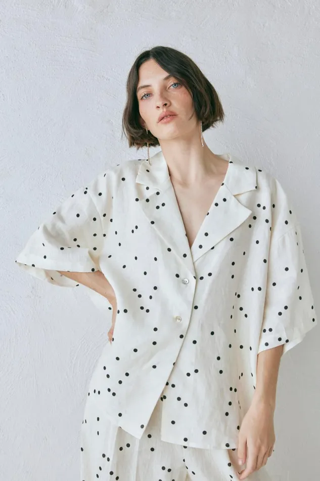 Short Sleeve Women VRG GRL Anke Linen Shirt Dot Short Sleeve Women VRG GRL Anke Linen Shirt Dot