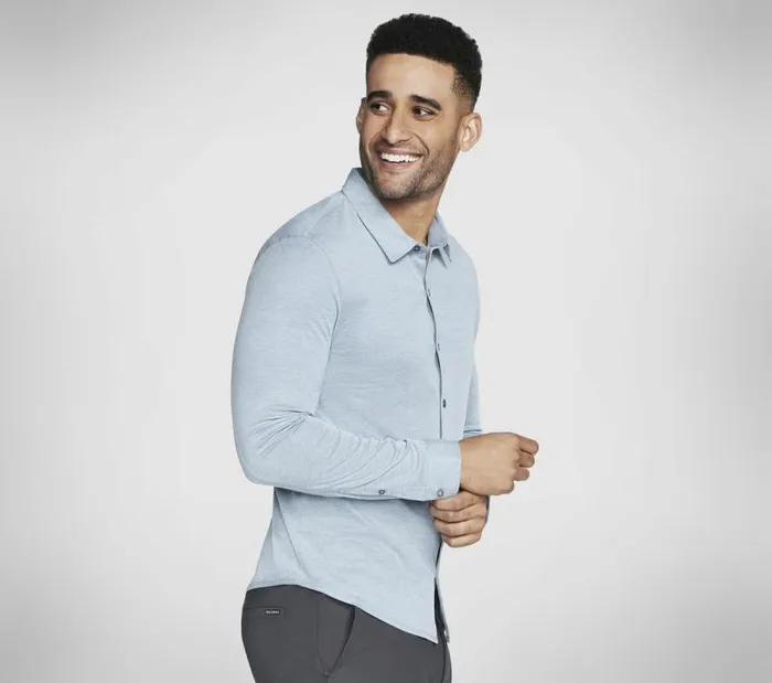 Skechers GO DRI Off Duty Button Down Shirt Denim Men Tops Skechers GO DRI Off Duty Button Down Shirt Denim Men Tops