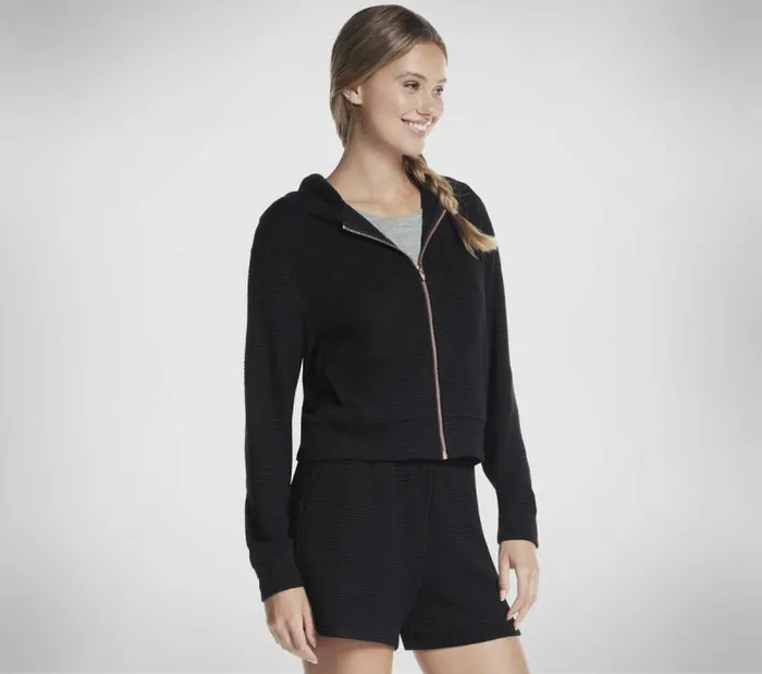 Skechers GO WALK Everywhere Diamond FZ Jacket Black Women Tops Skechers GO WALK Everywhere Diamond FZ Jacket Black Women Tops