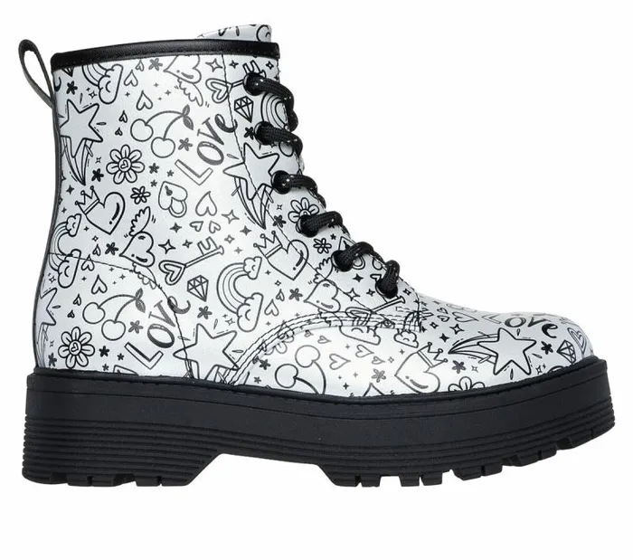 Skechers Gravlen Hi 8211 Doodle Down Silver Black Kids Boots