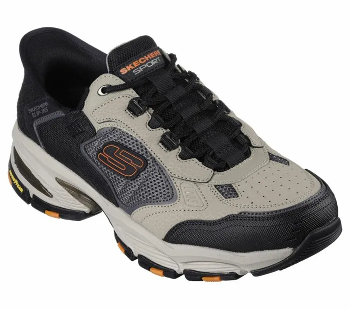 Skechers Skechers Slipins Vigor 30 8211 Drafting Taupe Black Men Athletic Sneakers