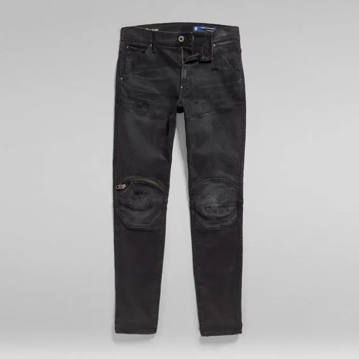 Skinny Men GStar RAW 5620 3D Zip Knee Skinny Jeans Worn In Black Onyx Restored