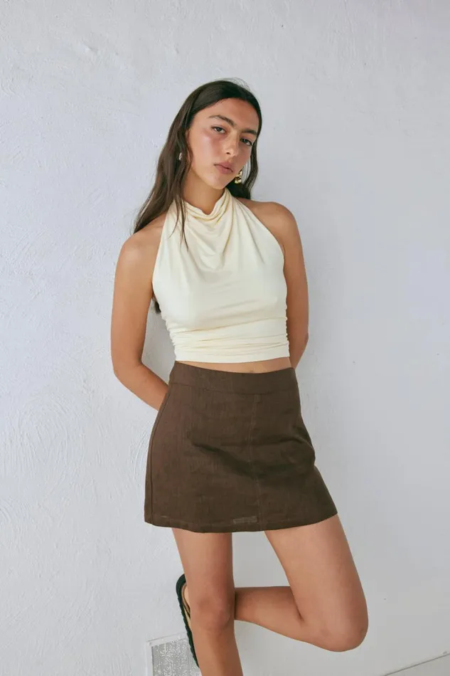 Skirts Women VRG GRL Blanco Linen Mini Skirt Chocolate