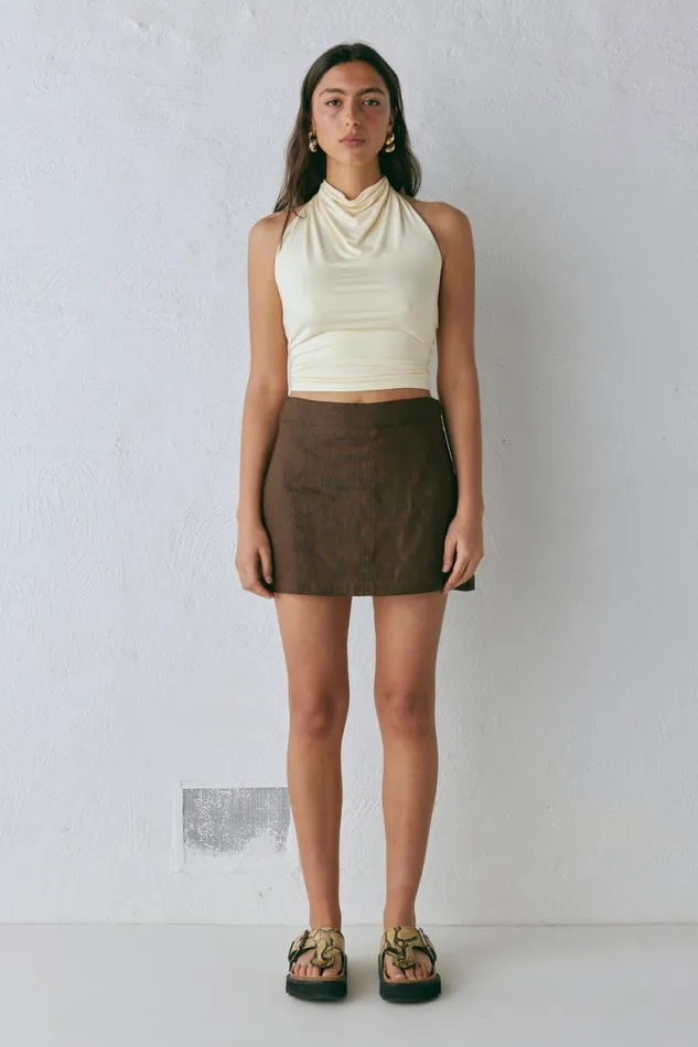 Skirts Women VRG GRL Blanco Linen Mini Skirt Chocolate Skirts Women VRG GRL Blanco Linen Mini Skirt Chocolate