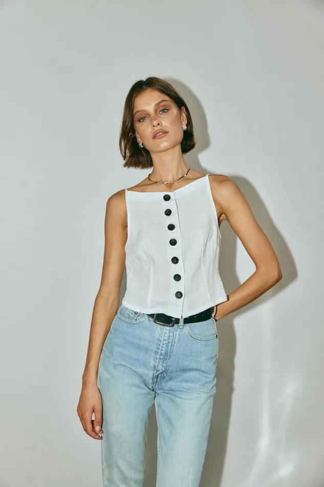 Sleeveless Women VRG GRL Rumi Linen Top White Sleeveless Women VRG GRL Rumi Linen Top White