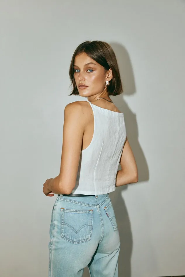 Sleeveless Women VRG GRL Rumi Linen Top White Sleeveless Women VRG GRL Rumi Linen Top White