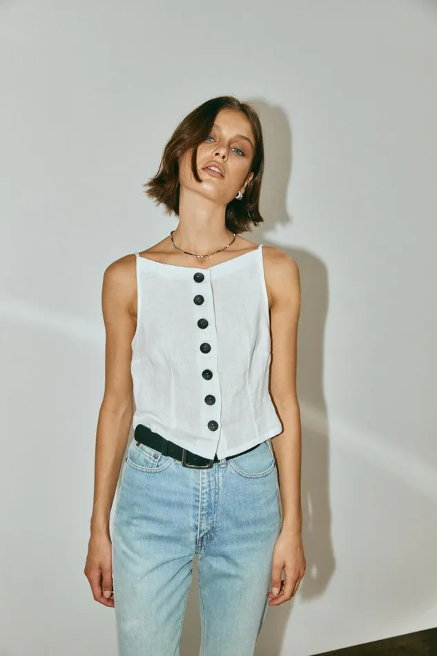 Sleeveless Women VRG GRL Rumi Linen Top White Sleeveless Women VRG GRL Rumi Linen Top White