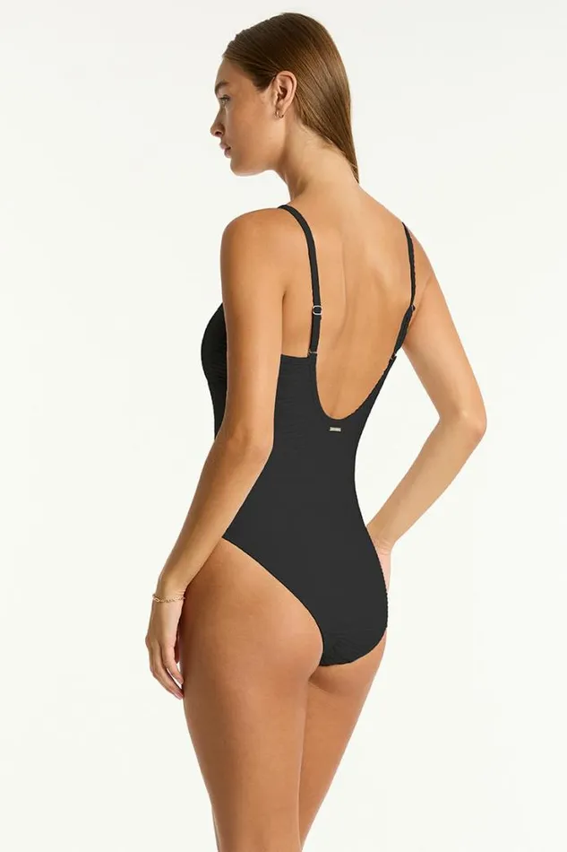 Spinnaker Square Neck One Piece Spinnaker Black Women Sea Level One Pieces