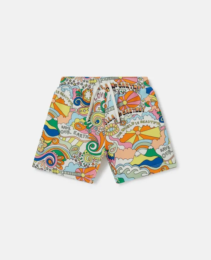 Stella McCartney 039Love To Dream039 Print Sweat Shorts Ivory Multicolour Kids Pants and Shorts