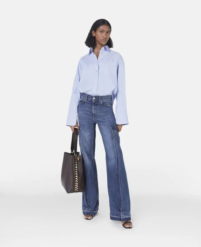 Stella McCartney Banana Sleeve Boyfriend Shirt Sky Blue Women Shirts And Tops Stella McCartney Banana Sleeve Boyfriend Shirt Sky Blue Women Shirts And Tops