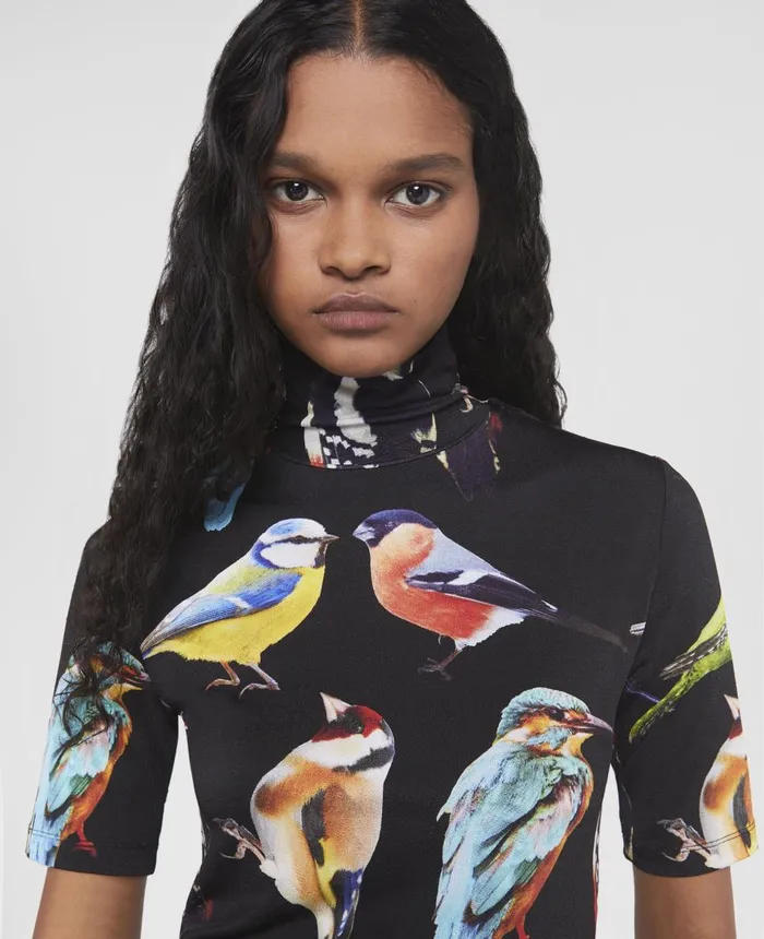 Stella McCartney Bird Crest Print Stretch Top Blackgrey Women Sweatshirts And TShirts Stella McCartney Bird Crest Print Stretch Top Blackgrey Women Sweatshirts And TShirts