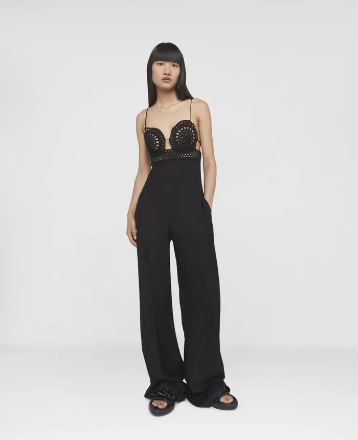 Stella McCartney Broderie Anglaise Bustier Jumpsuit Black Women Jumpsuits