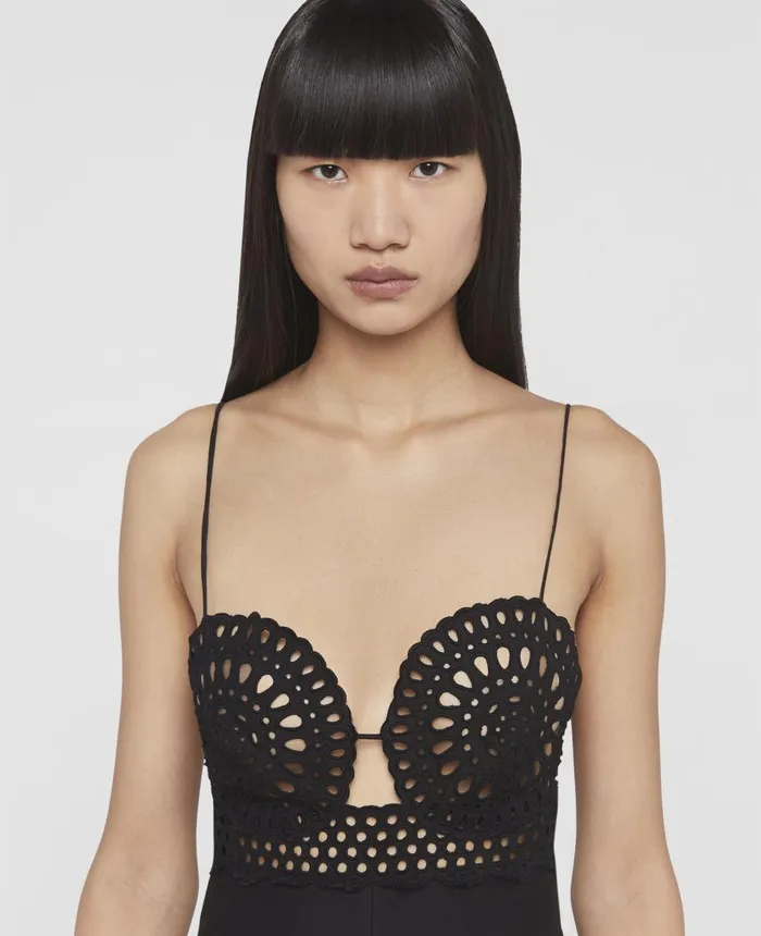Stella McCartney Broderie Anglaise Bustier Jumpsuit Black Women Jumpsuits
