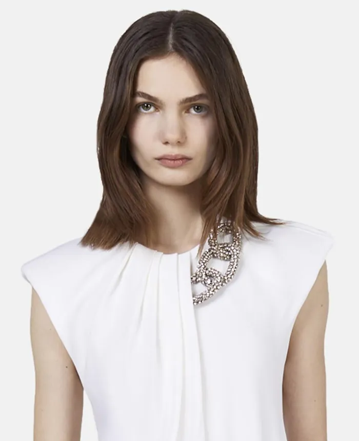 Stella McCartney Falabella Crystal Chain Sleeveless Top White Women Sweatshirts And TShirts Stella McCartney Falabella Crystal Chain Sleeveless Top White Women Sweatshirts And TShirts
