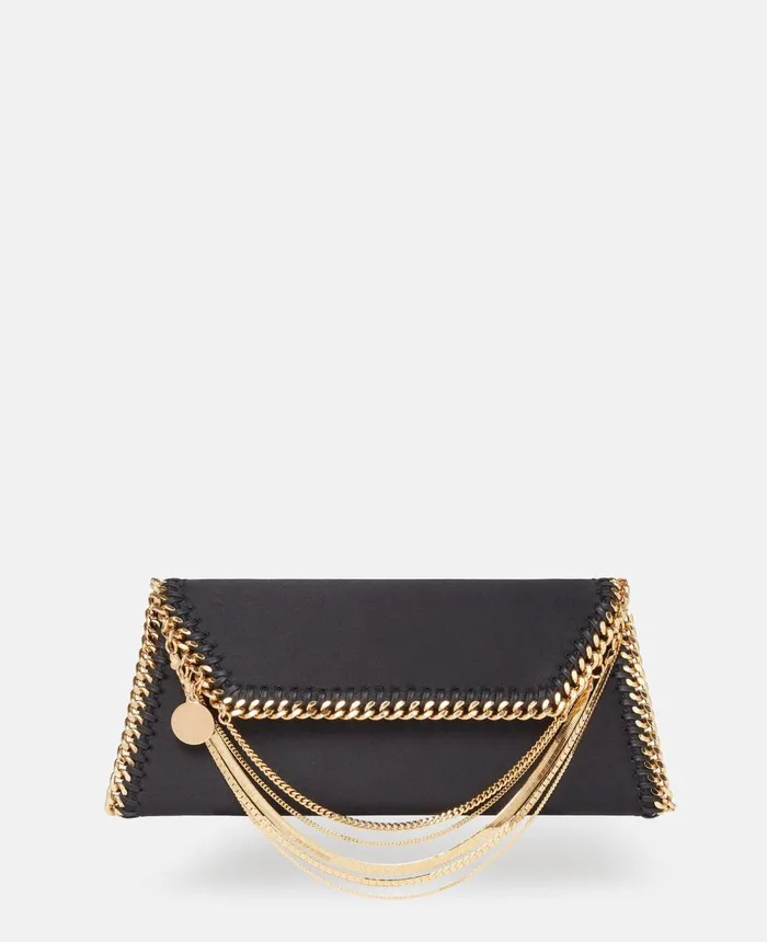 Stella McCartney Falabella MultiChain Satin Clutch Black Women Mini Bags And Clutches Stella McCartney Falabella MultiChain Satin Clutch Black Women Mini Bags And Clutches