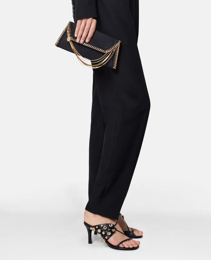 Stella McCartney Falabella MultiChain Satin Clutch Black Women Mini Bags And Clutches Stella McCartney Falabella MultiChain Satin Clutch Black Women Mini Bags And Clutches