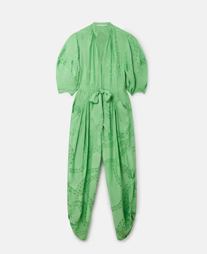 Stella McCartney Falabella Print Silk Jacquard Jumpsuit Bright Green Women Jumpsuits