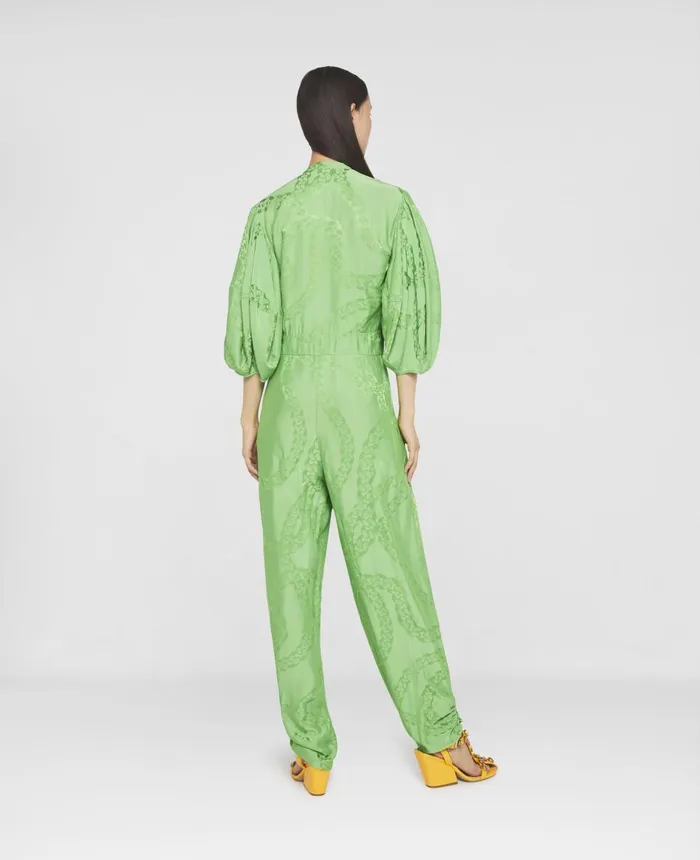 Stella McCartney Falabella Print Silk Jacquard Jumpsuit Bright Green Women Jumpsuits Stella McCartney Falabella Print Silk Jacquard Jumpsuit Bright Green Women Jumpsuits