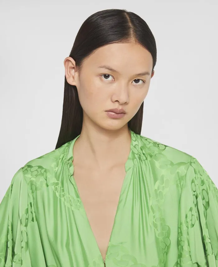 Stella McCartney Falabella Print Silk Jacquard Jumpsuit Bright Green Women Jumpsuits Stella McCartney Falabella Print Silk Jacquard Jumpsuit Bright Green Women Jumpsuits