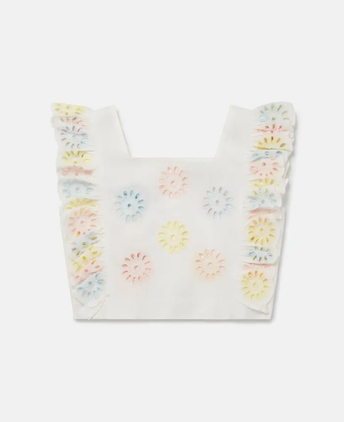 Stella McCartney Flower Crochet Crop Top Ivory Kids Sweaters and Cardigans