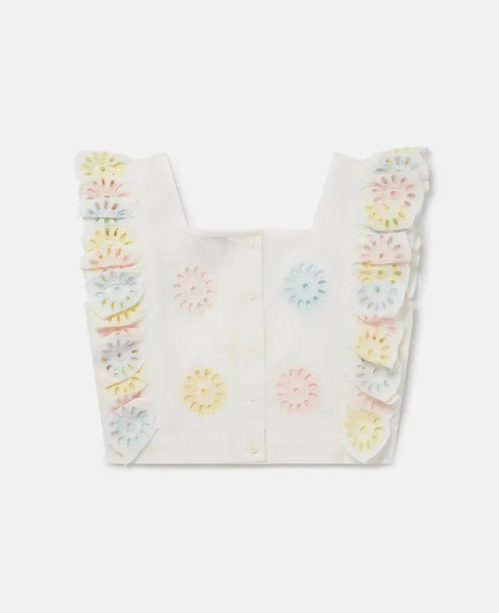 Stella McCartney Flower Crochet Crop Top Ivory Kids Sweaters and Cardigans
