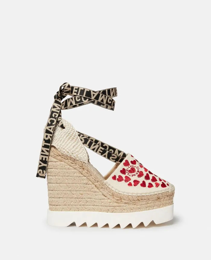 Stella McCartney Gaia Heart Print Wedge Espadrilles Ecrured Women Espadrilles