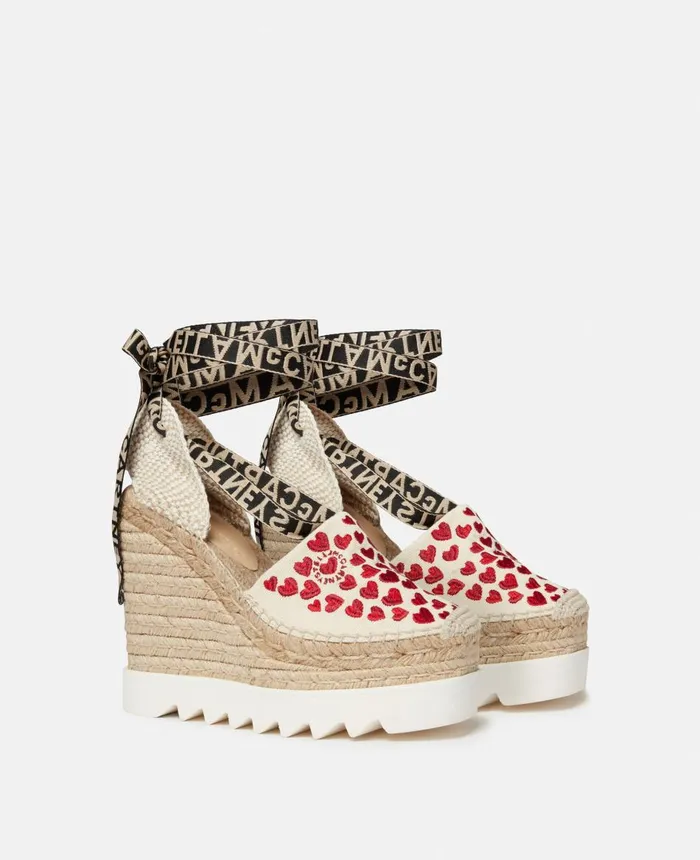 Stella McCartney Gaia Heart Print Wedge Espadrilles Ecrured Women Espadrilles Stella McCartney Gaia Heart Print Wedge Espadrilles Ecrured Women Espadrilles