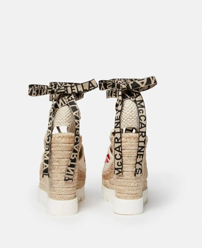 Stella McCartney Gaia Heart Print Wedge Espadrilles Ecrured Women Espadrilles Stella McCartney Gaia Heart Print Wedge Espadrilles Ecrured Women Espadrilles