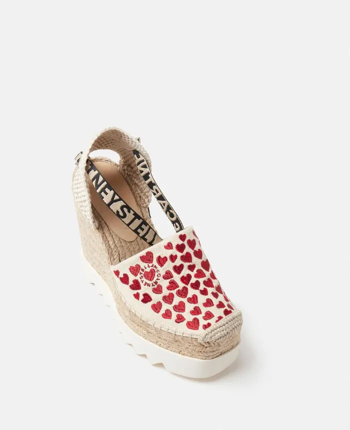 Stella McCartney Gaia Heart Print Wedge Espadrilles Ecrured Women Espadrilles Stella McCartney Gaia Heart Print Wedge Espadrilles Ecrured Women Espadrilles
