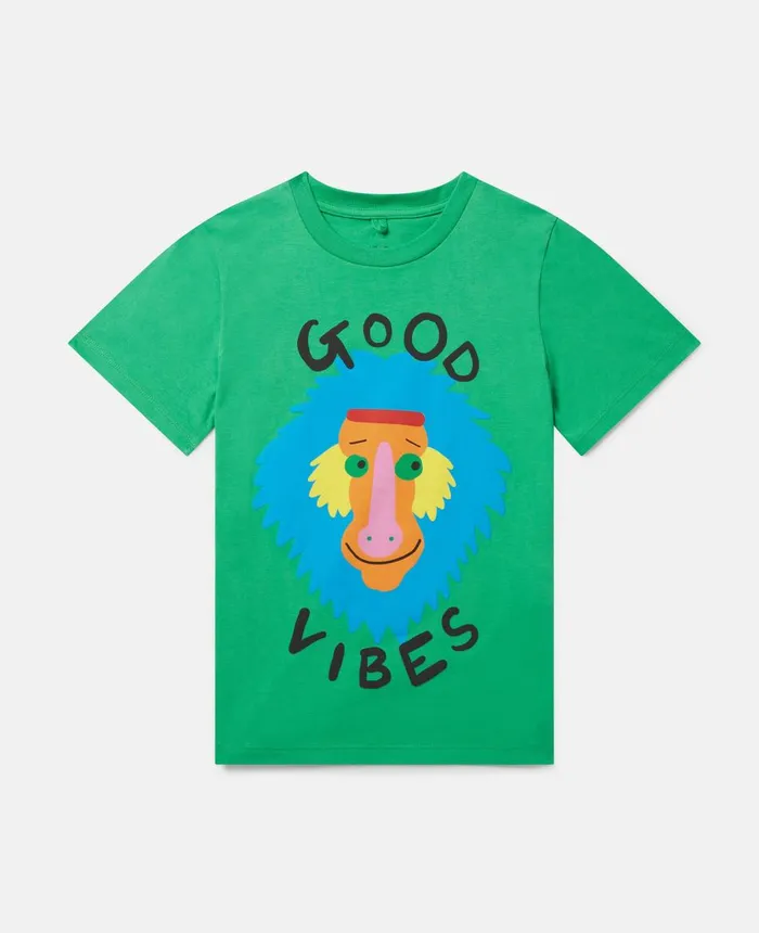 Stella McCartney Good Vibes Monkey Print TShirt Green Kids TShirts And Sweatshirt Stella McCartney Good Vibes Monkey Print TShirt Green Kids TShirts And Sweatshirt