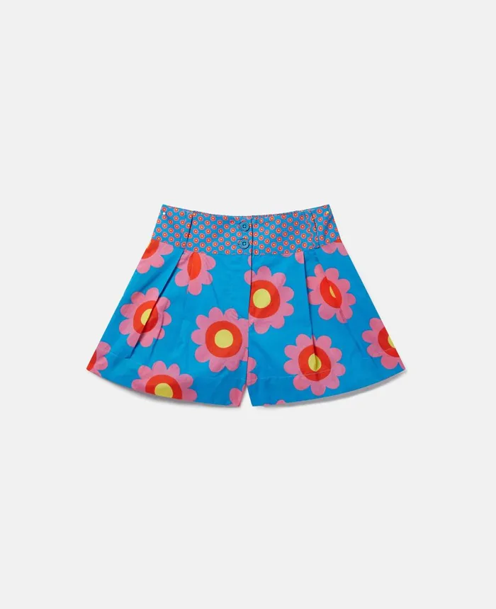 Stella McCartney Graphic Flower Print Shorts Blue Kids Pants and Shorts
