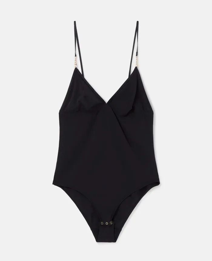 Stella McCartney Iconic Chain Stretch Chiffon High Leg Bodysuit Black Women Lingerie And Sleepwear Stella McCartney Iconic Chain Stretch Chiffon High Leg Bodysuit Black Women Lingerie And Sleepwear