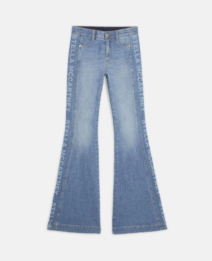 Stella McCartney Logo Flared Denim Jeans Medium Blue Women Denim