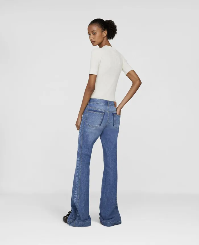 Stella McCartney Logo Flared Denim Jeans Medium Blue Women Denim