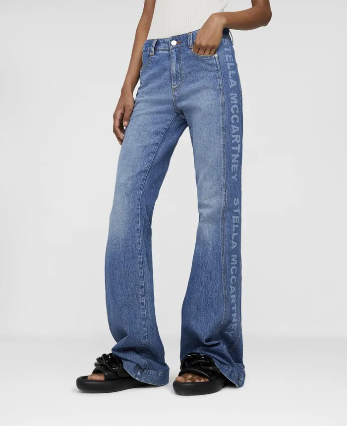 Stella McCartney Logo Flared Denim Jeans Medium Blue Women Denim