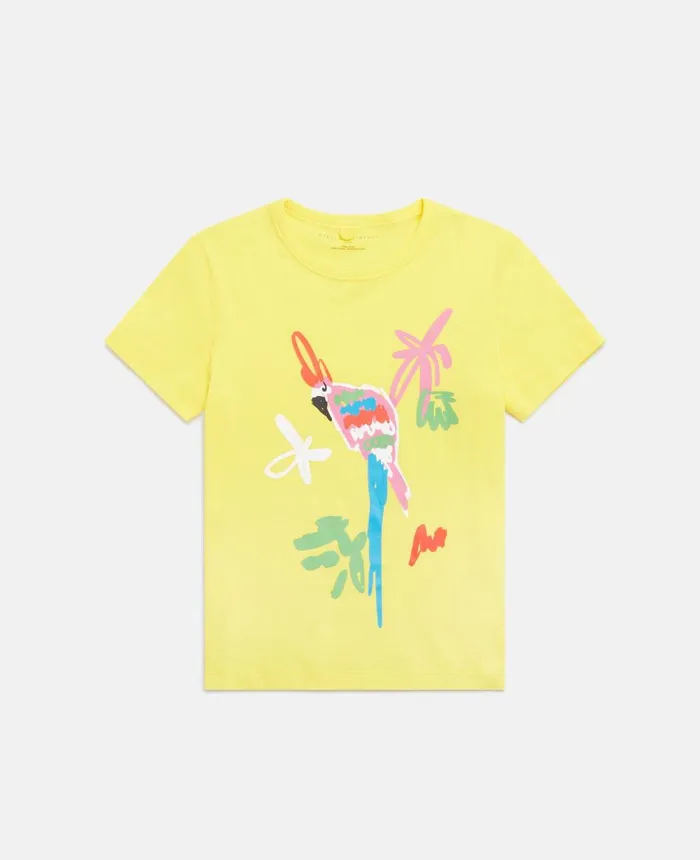 Stella McCartney Parrot Print TShirt Yellow Kids TShirts And Tops