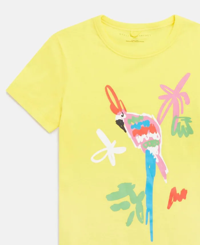Stella McCartney Parrot Print TShirt Yellow Kids TShirts And Tops