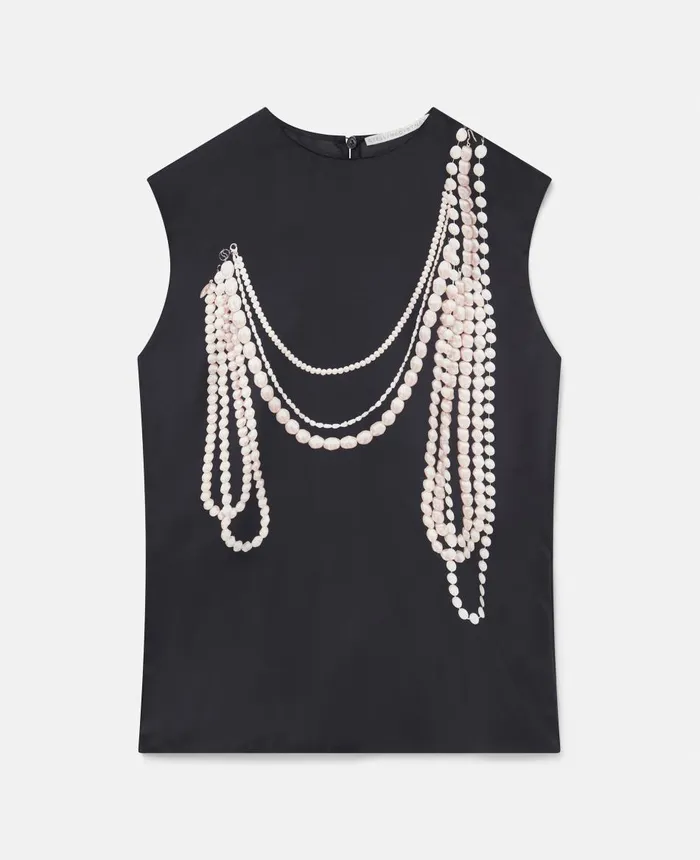 Stella McCartney Pearl Trompe Loeil Print Silk Sleeveless Top Black Multicolour Women Sweatshirts And TShirts Stella McCartney Pearl Trompe Loeil Print Silk Sleeveless Top Black Multicolour Women Sweatshirts And TShirts