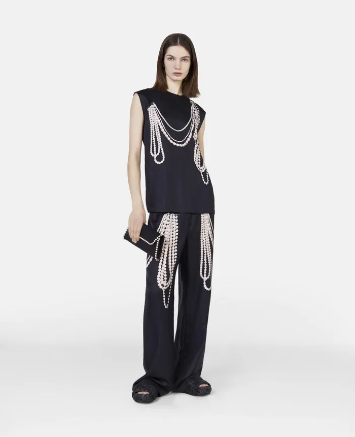 Stella McCartney Pearl Trompe Loeil Print Silk Sleeveless Top Black Multicolour Women Sweatshirts And TShirts Stella McCartney Pearl Trompe Loeil Print Silk Sleeveless Top Black Multicolour Women Sweatshirts And TShirts