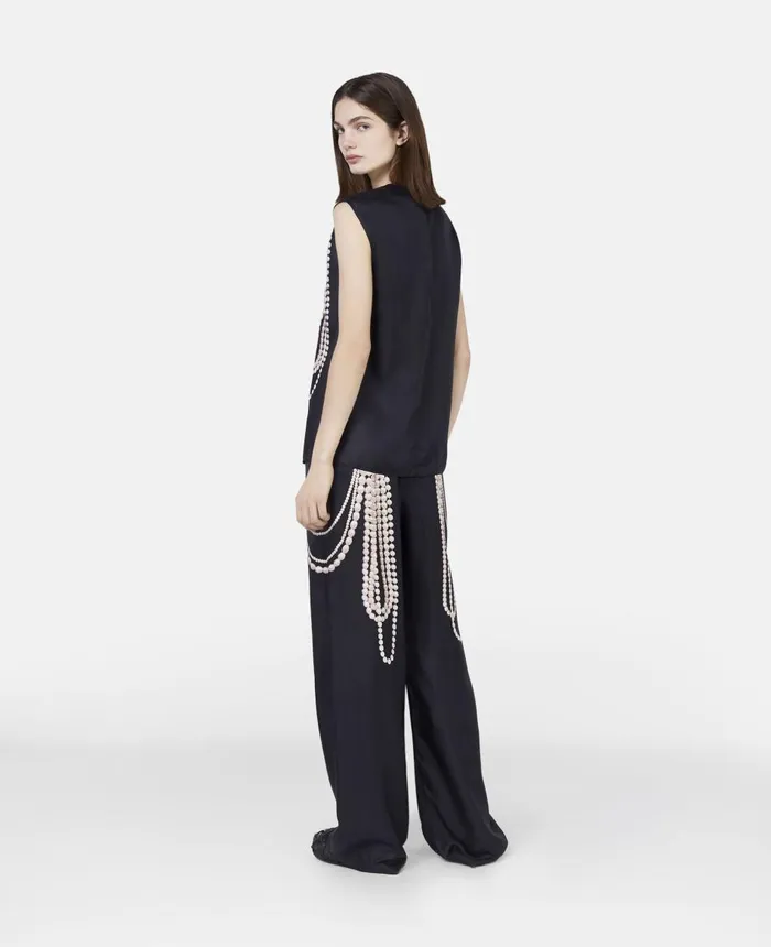 Stella McCartney Pearl Trompe Loeil Print Silk Sleeveless Top Black Multicolour Women Sweatshirts And TShirts Stella McCartney Pearl Trompe Loeil Print Silk Sleeveless Top Black Multicolour Women Sweatshirts And TShirts