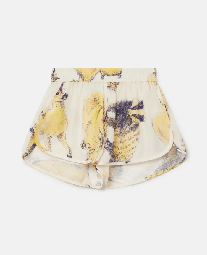 Stella McCartney Rewild Fauna Print Silk Shorts Sunflower Yellow Women Trousers And Shorts