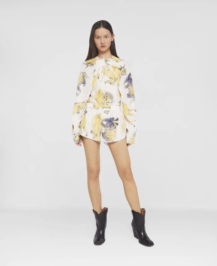 Stella McCartney Rewild Fauna Print Silk Shorts Sunflower Yellow Women Trousers And Shorts Stella McCartney Rewild Fauna Print Silk Shorts Sunflower Yellow Women Trousers And Shorts
