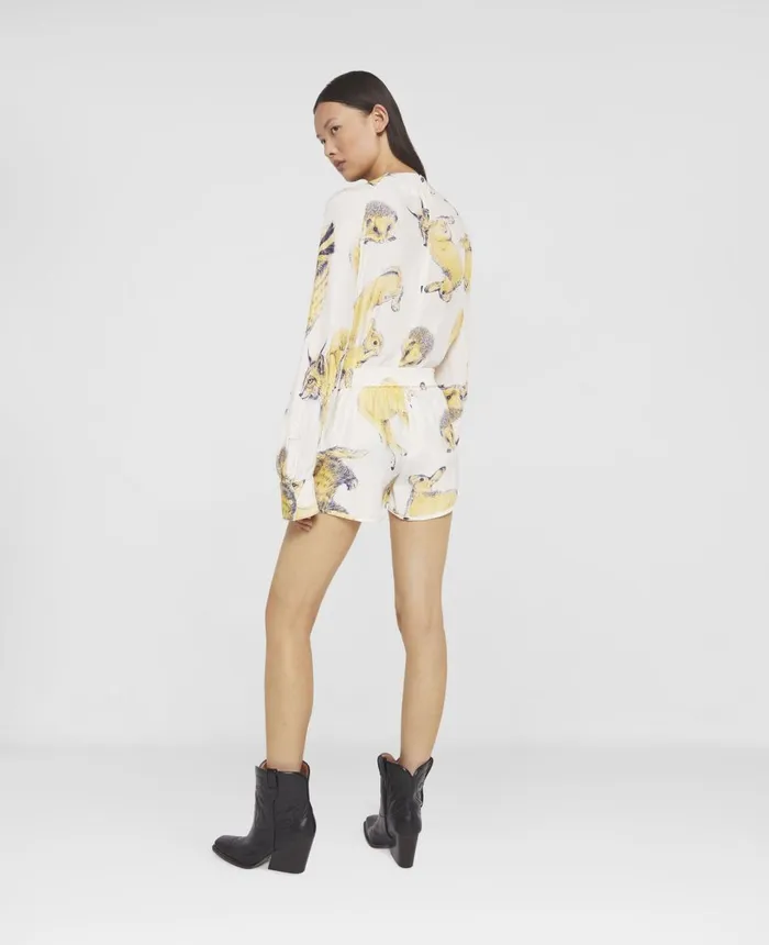 Stella McCartney Rewild Fauna Print Silk Shorts Sunflower Yellow Women Trousers And Shorts Stella McCartney Rewild Fauna Print Silk Shorts Sunflower Yellow Women Trousers And Shorts
