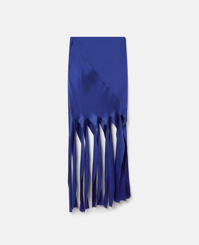 Stella McCartney Satin Strips Midi Skirt Sapphire Blue Women Skirts