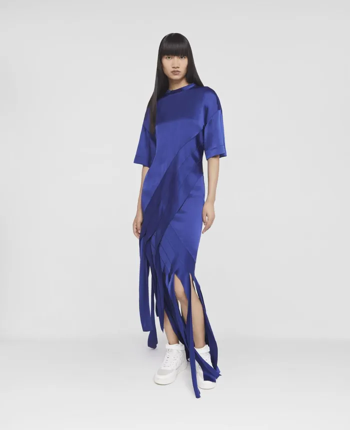 Stella McCartney Satin Strips Midi Skirt Sapphire Blue Women Skirts