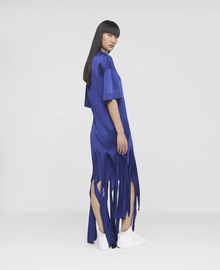 Stella McCartney Satin Strips Midi Skirt Sapphire Blue Women Skirts