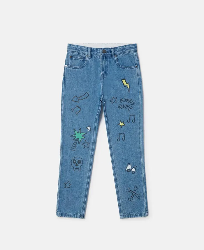 Stella McCartney Scribble Print Boyfriend Jeans Blue Kids Pants and Shorts