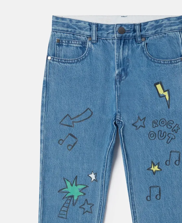 Stella McCartney Scribble Print Boyfriend Jeans Blue Kids Pants and Shorts
